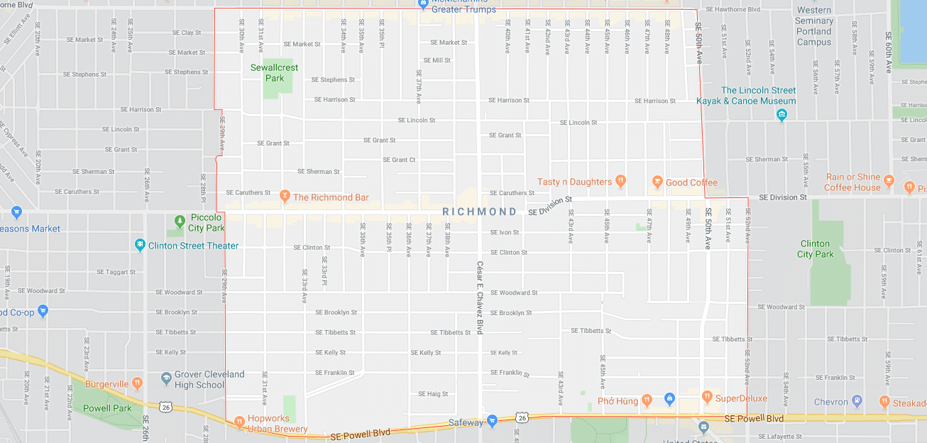 richmond neighborhood southeast portland map