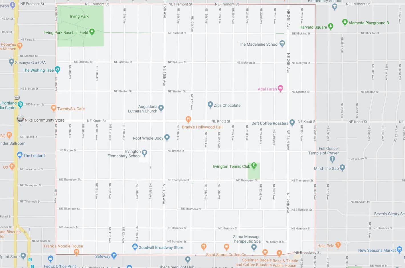 irvington portland neighborhood map