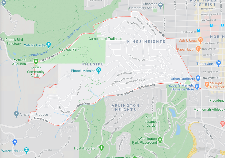 hillside portland neighborhood map