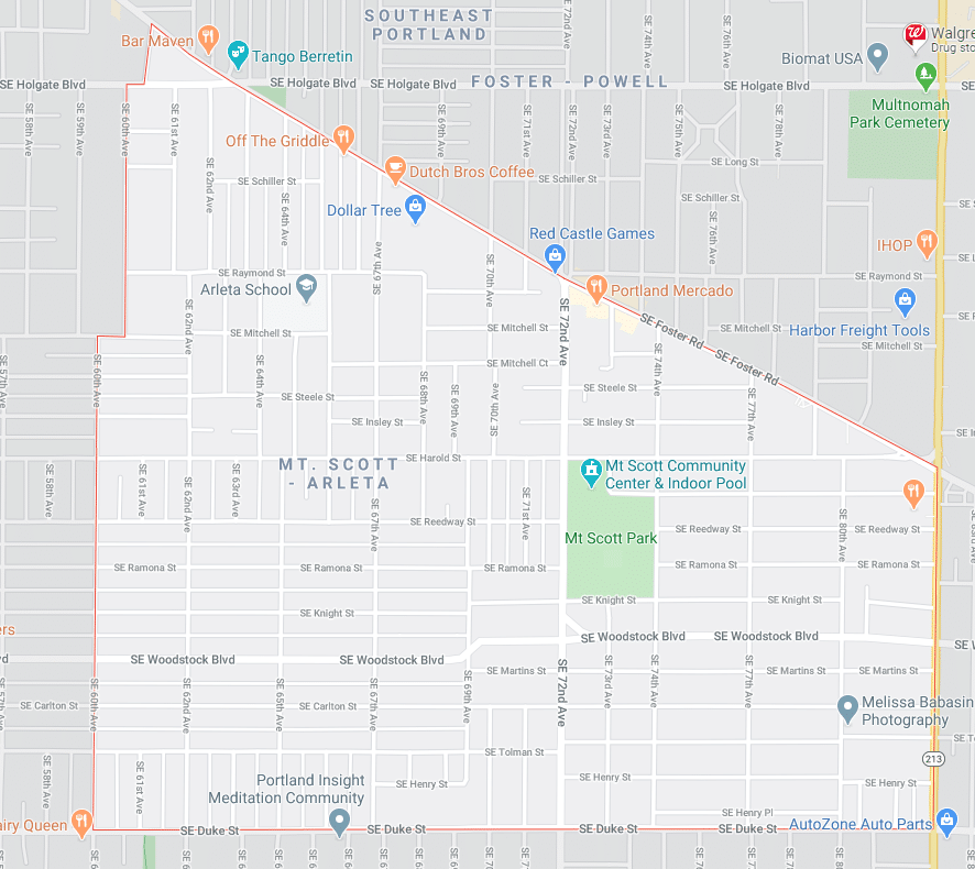 mt scott arleta neighborhood map portland